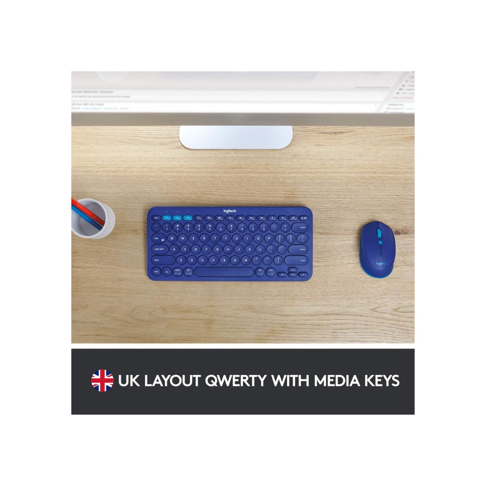 Logitech K380 Wireless Multi-Device Keyboard for Windows, Apple iOS, Apple TV Android or Chrome (Blue)