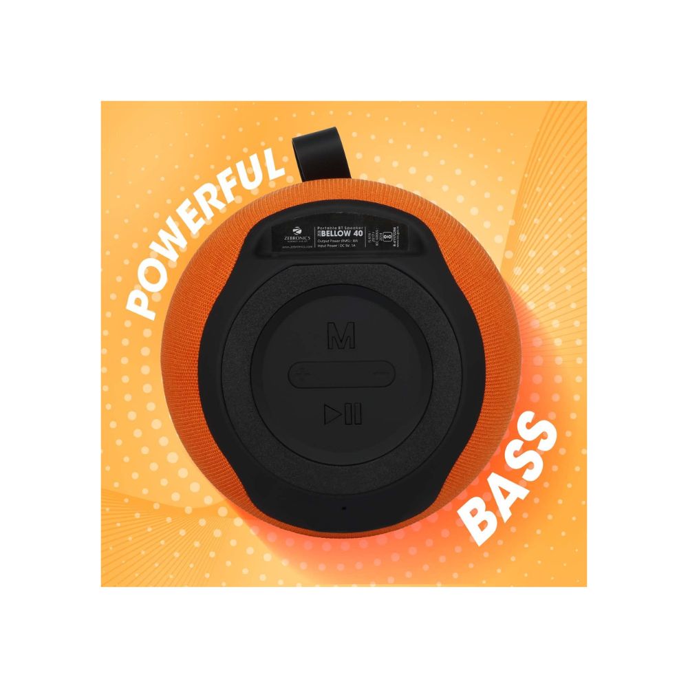 Zebronics ZEB-BELLOW 40 Wireless Bluetooth v5.0 Fabric Finish 8W Portable Speaker (Orange)