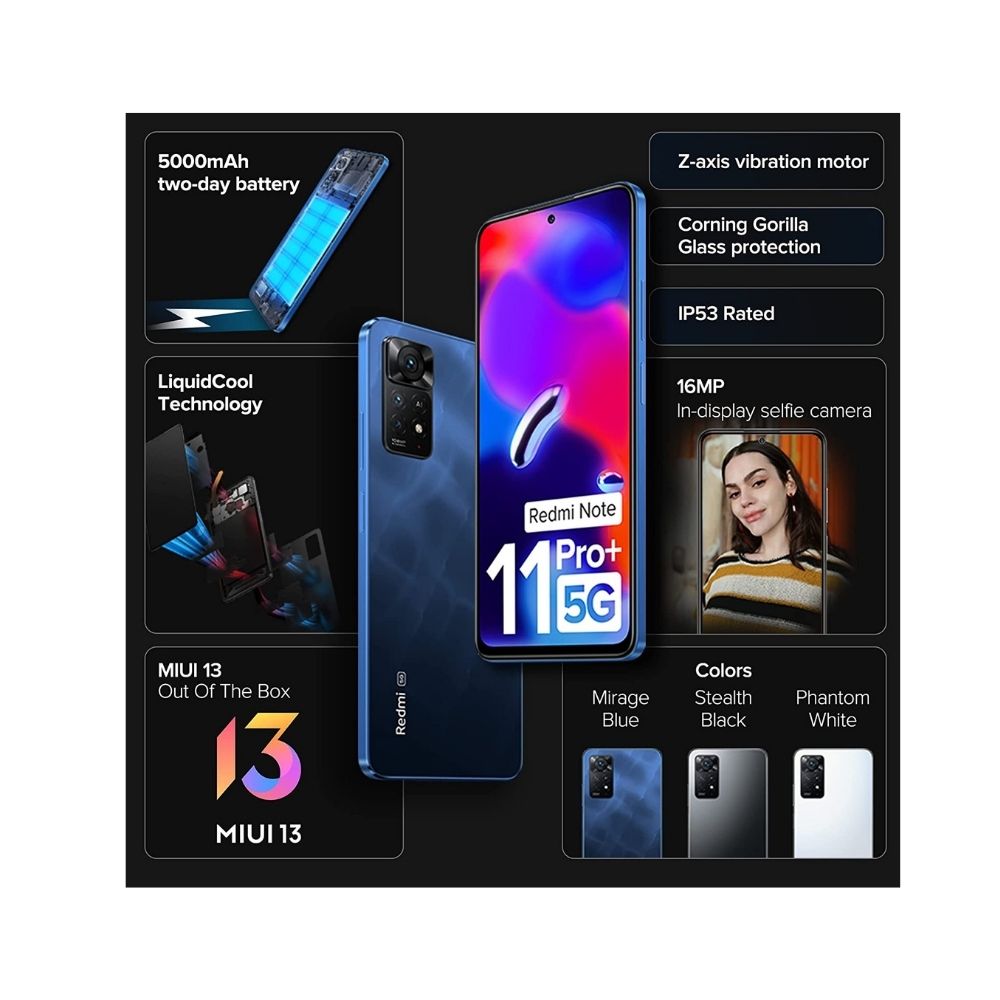 Redmi Note 11 Pro + 5G (Mirage Blue, 8GB RAM, 128GB Storage)