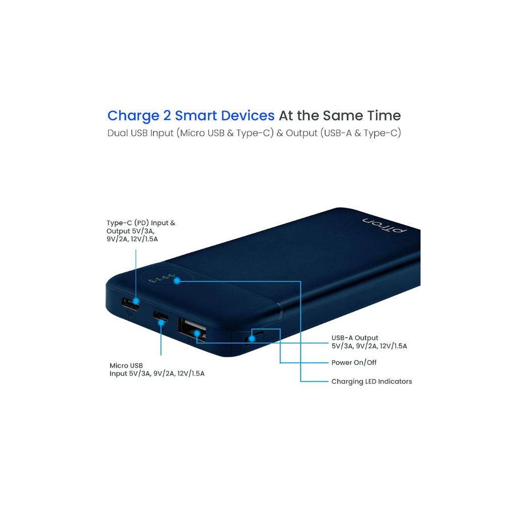 PTron 10000 mAh lithium_polymer Dynamo Pro Power Bank with 18 Watt Fast Charging, Black