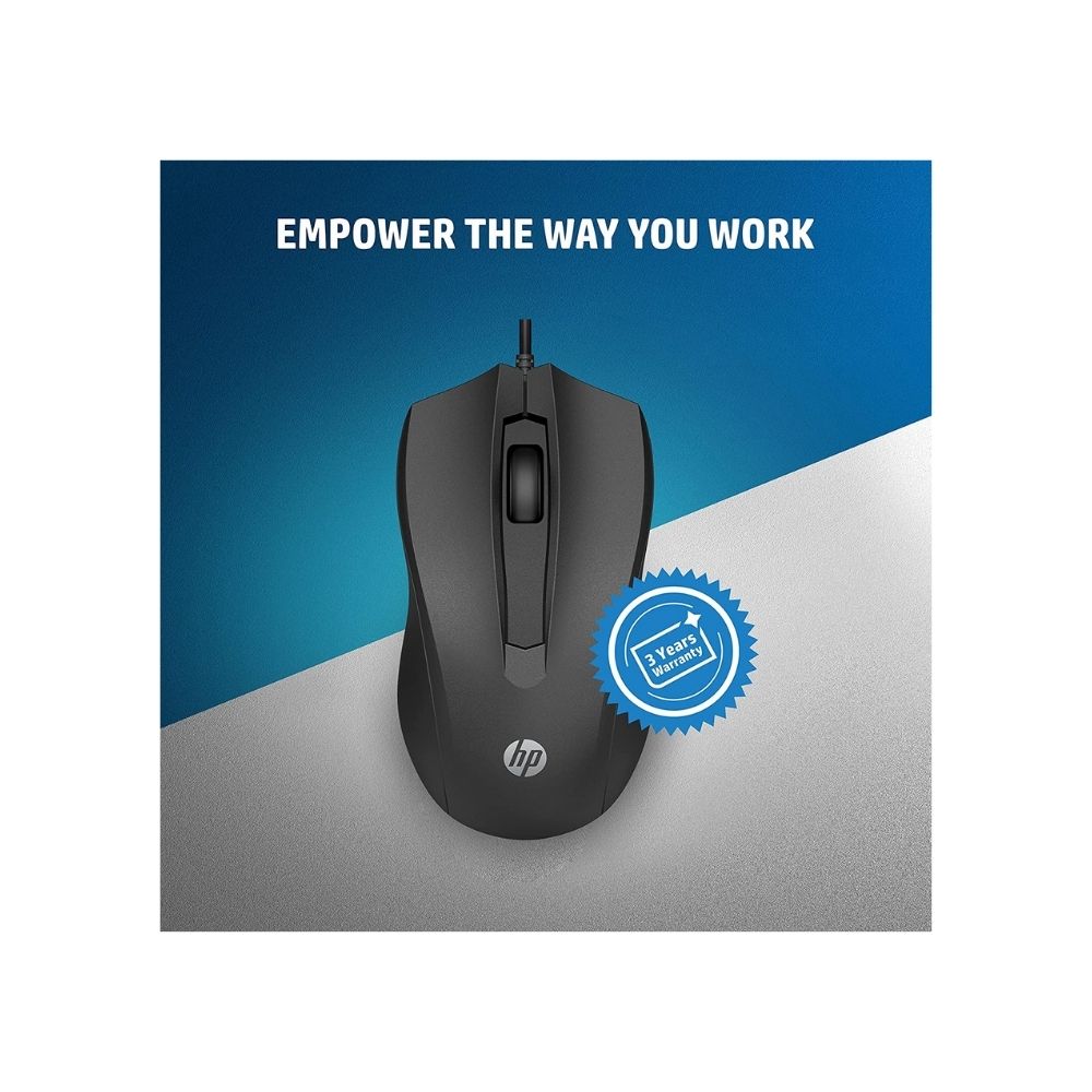 HP 100- 1600 DPI USB Wired Mouse, Ambidextrous Design (6VY96AA)