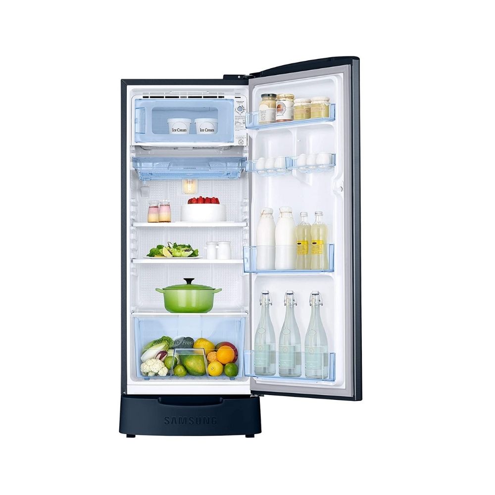 Samsung 192 L 2 Star Direct Cool Single Door Refrigerator (RR20A281BU8/NL, SAFFRON BLUE, Base stand drawer)