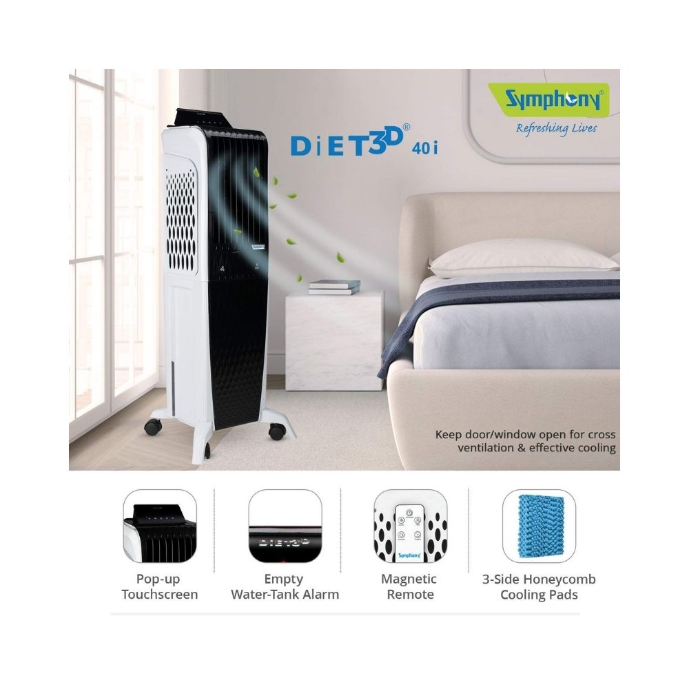 Symphony Diet 3D - 40i Tower Air Cooler - 40-litres, White & Black