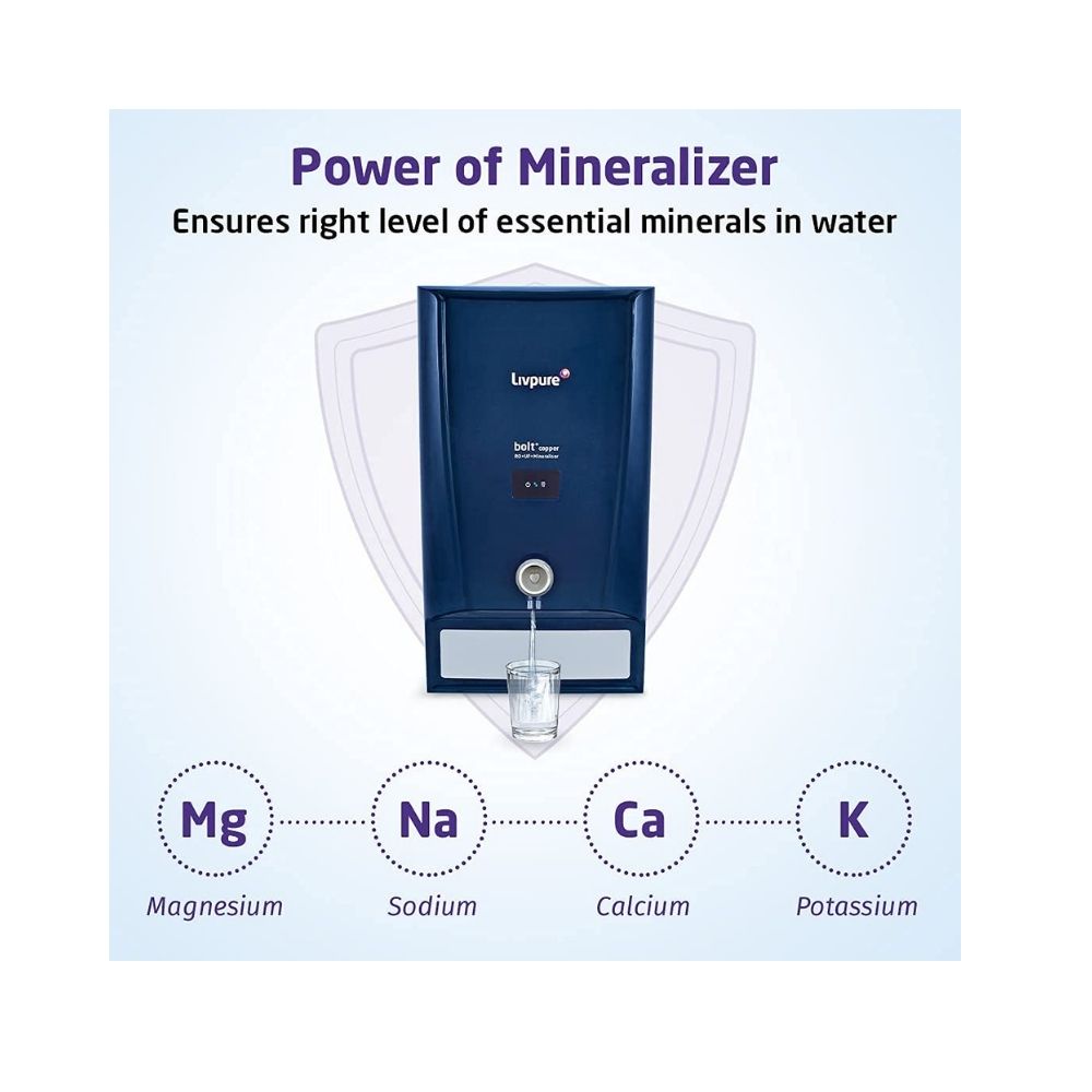 Livpure LIV-BOLT+COPPER(RO+UF+MIN) Water Purifier, 7 Liter