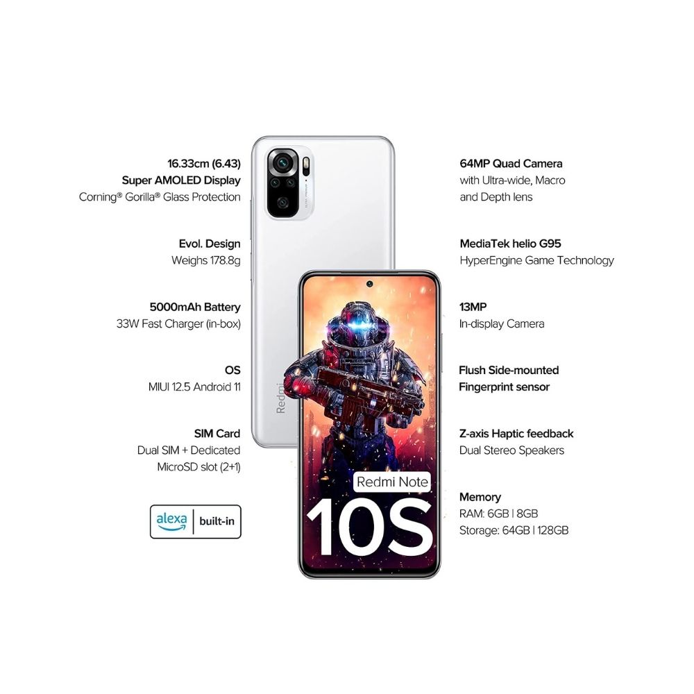 Redmi Note 10S (Frost White, 8GB RAM,128 GB Storage)