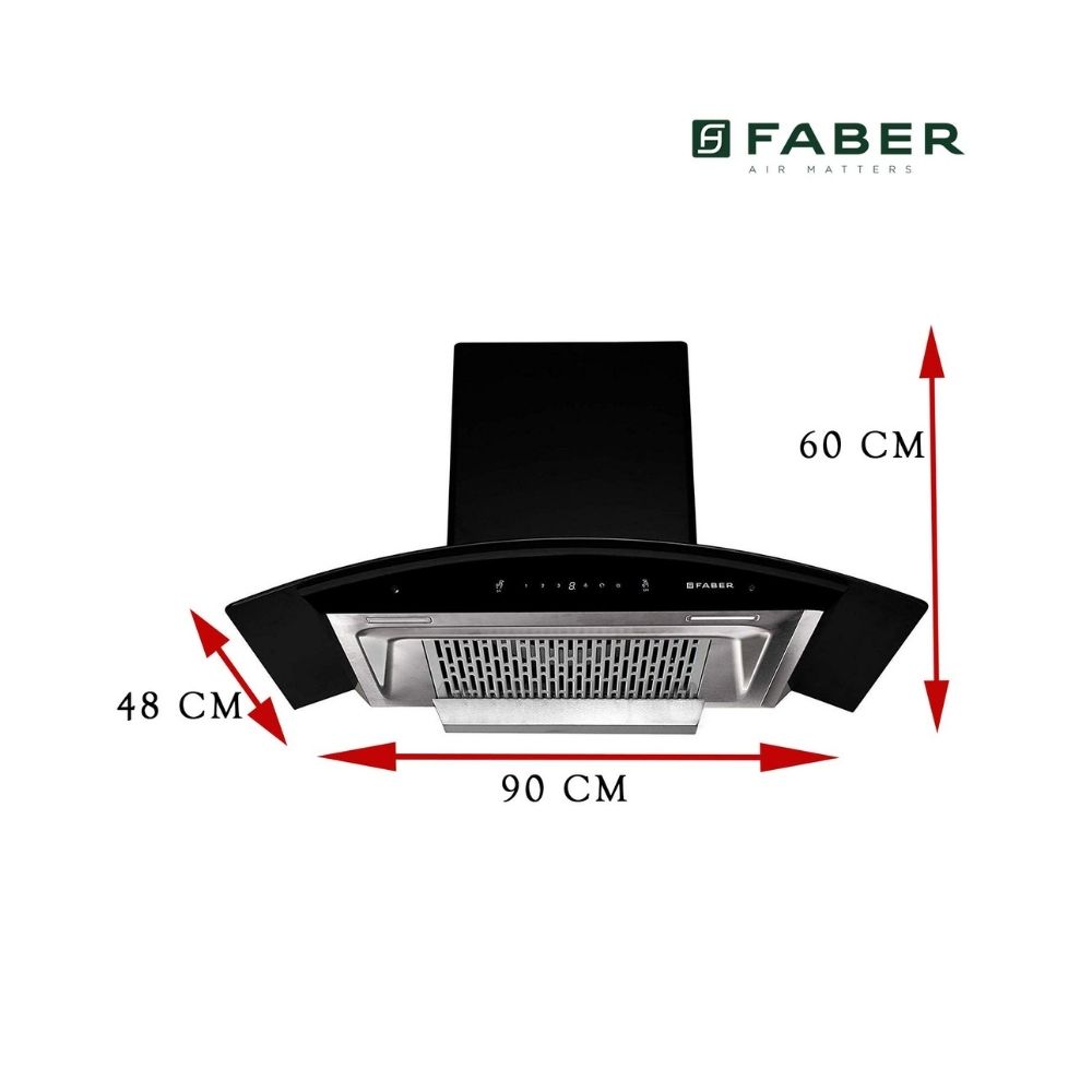 Faber 90 cm 1200 m3/hr Heat Auto Clean Chimney (Hood Crest Plus HC SC BK 90, Filterless, Touch & Gesture Control, Black)