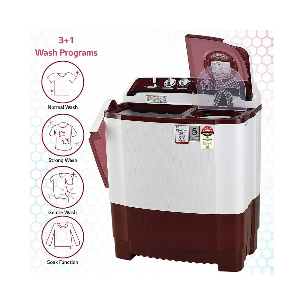 LG 10 kg 5 Star Semi-Automatic Top Loading Washing Machine (P1050SRAZ, Burgundy, Wind Jet Dry)