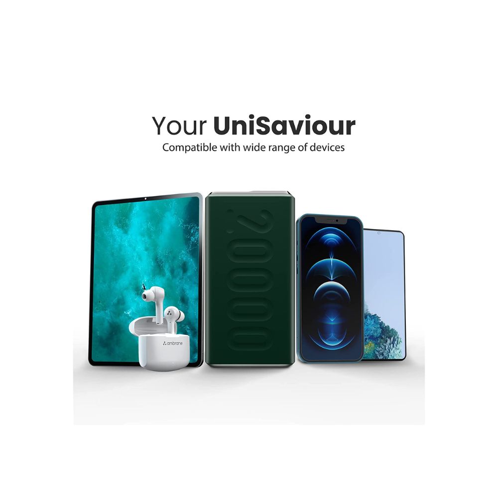 Ambrane 20000 mAh lithium_polymer Stylo-20k Power Bank with 20 Watt Fast Charging, Green