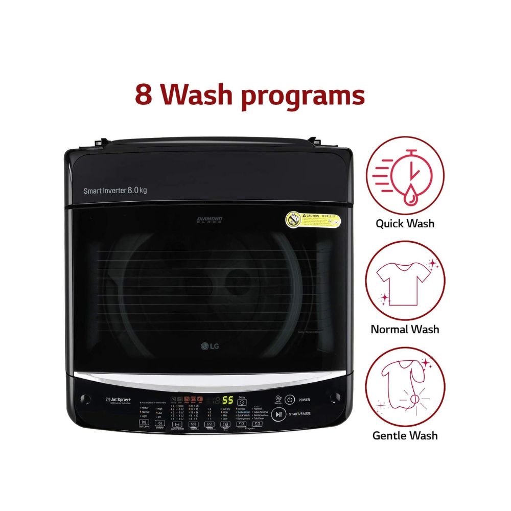 LG 8.0 Kg Inverter Fully-Automatic Top Loading Washing Machine (T80SJBK1Z, Black Knight)