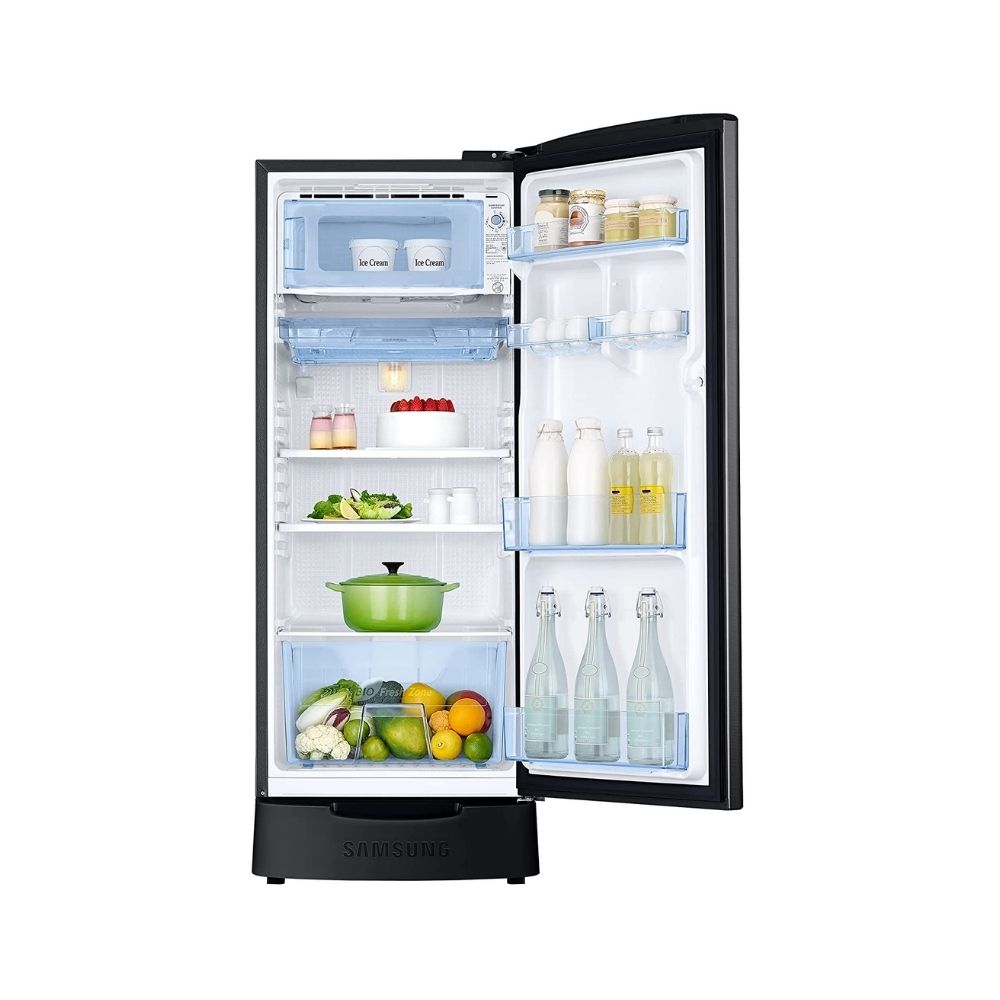 Samsung 192 L 3 Star Direct cool Single Door Refrigerator(RR20A182YCB/HL, Camellia Black, Base Stand with Drawer)