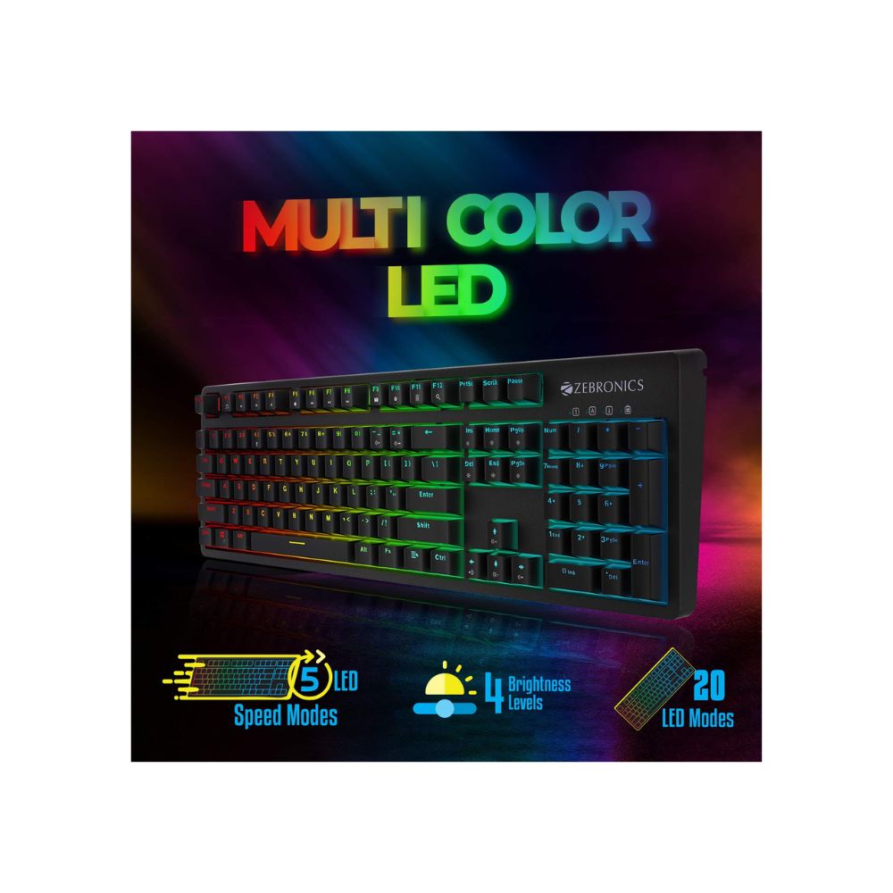Zebronics zeb-max plus v2 premium mechanical keyboard with 104 tactile switch keys, 2 step stand, (zeb-max plus v2)