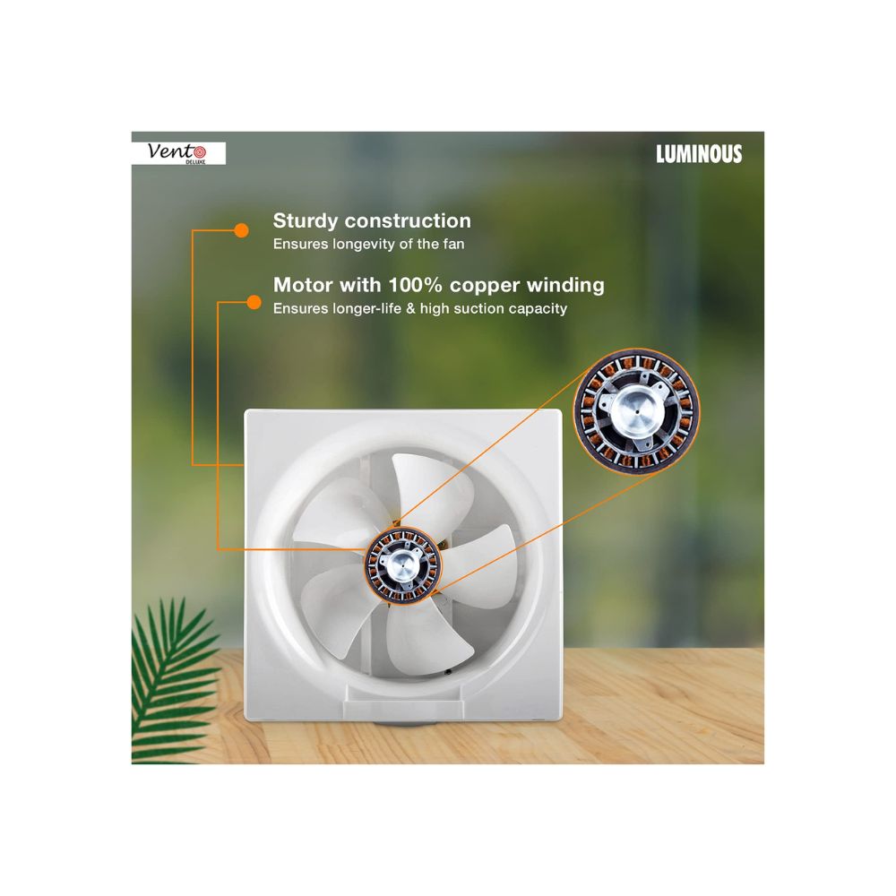 Luminous Vento Deluxe 200 mm Exhaust Fan for Kitchen(Cut-out Size - Sq 242 x 242 mm, White)