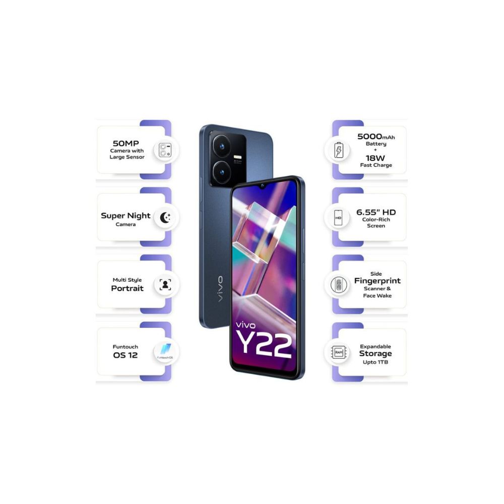 Vivo Y22 (blue, 4GB RAM, 64GB Storage)