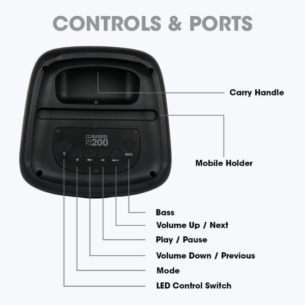 Zebronics Speaker Barrel 200 40 W Bluetooth PA Speaker (Black, Stereo Channel)