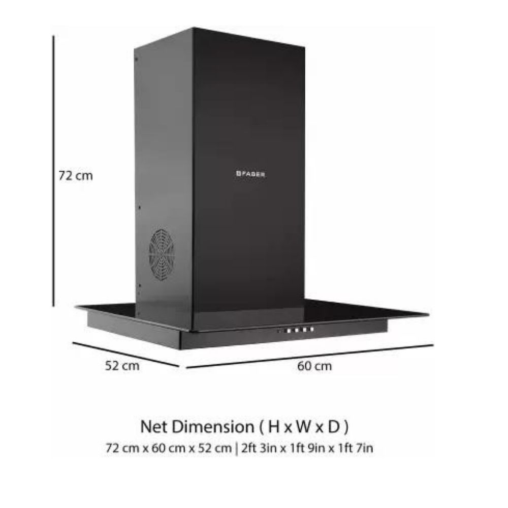 Faber Hood Glassy 3D T2S2 BK LTW 60 -1095 Wall Mounted Chimney  (Black 1295 CMH)