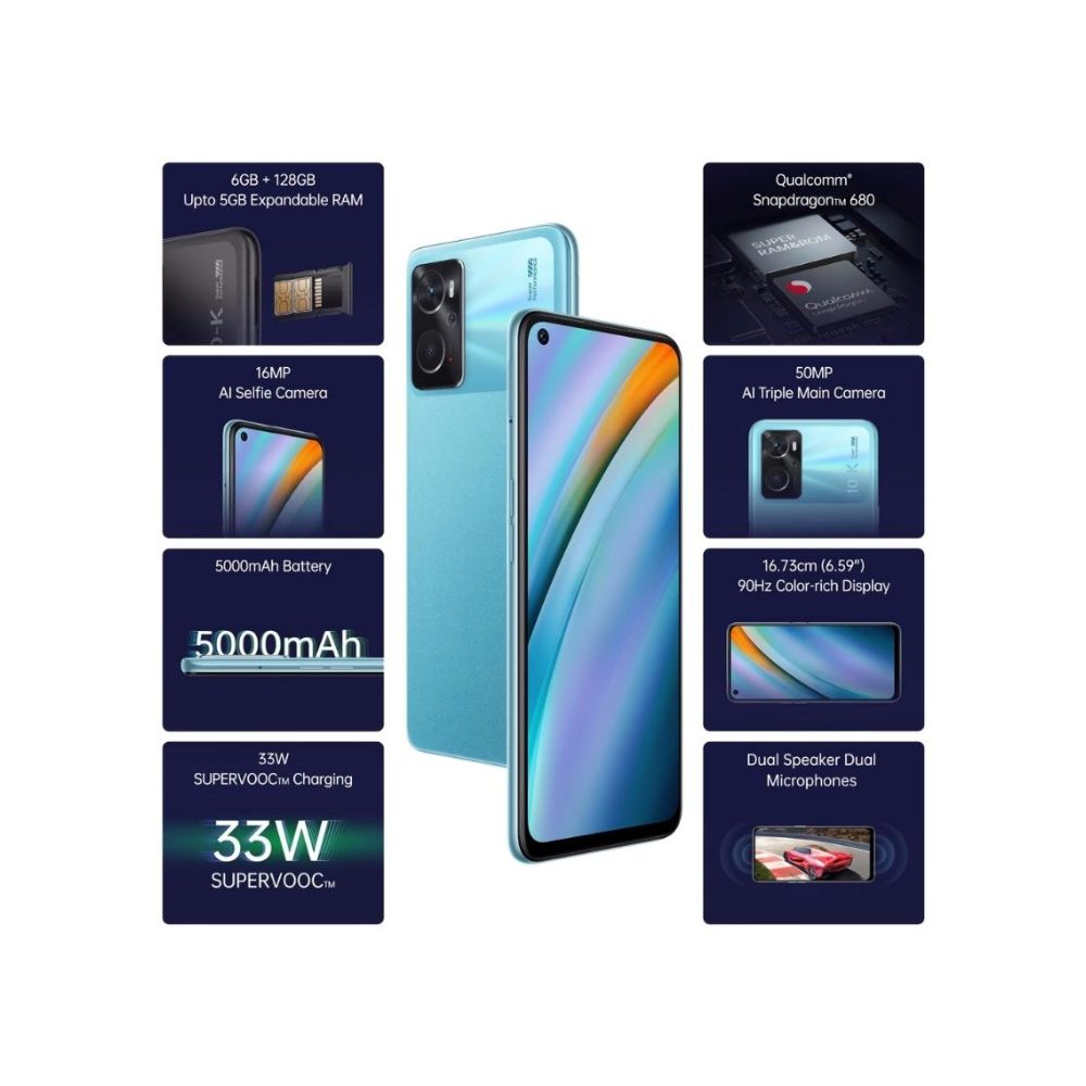 Oppo K10 (128GB ROM, 6GB RAM, CPH23736128BF, Blue Flame)