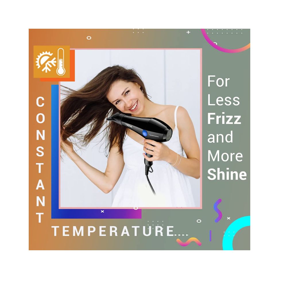 Nova NHP 8216 1800 Watts Proffesional Hair Dryer for Women (Blue)