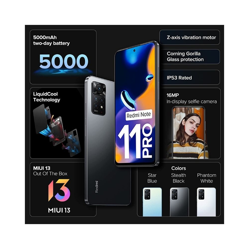 Redmi Note 11 Pro (Stealth Black, 6GB RAM, 128GB Storage)‎Phantom White