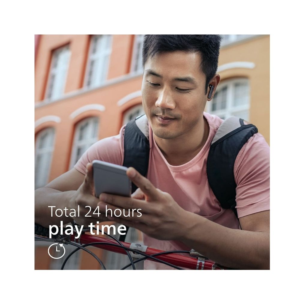Philips Audio TAT3225 True Wireless (TWS) Headphones with Bluetooth 5.2, IPX4 and 24 Hours (6+18) Play time, Black