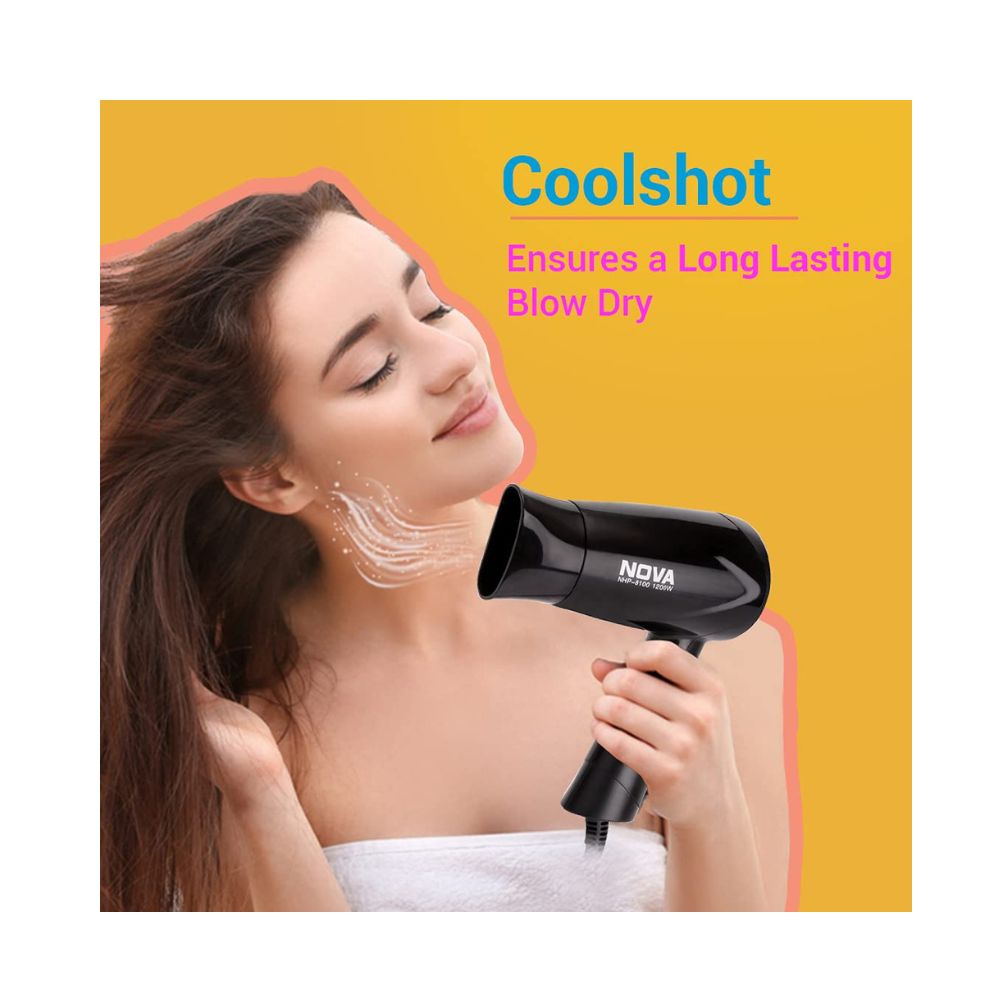 Nova NHP 8100 Silky Shine 1200 Watts Hot and Cold Foldable Hair Dryer- Black