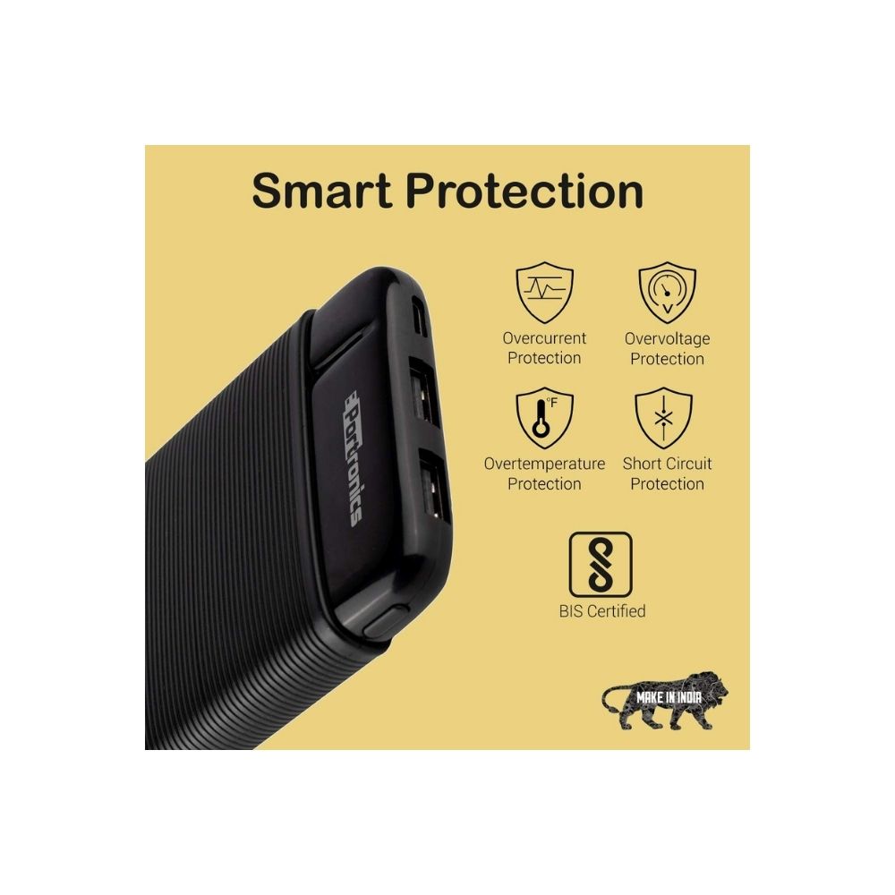 Portronics Power PRO 10K 10000mAh Power Bank with Dual Output Emergency Mobile Charger(Black)