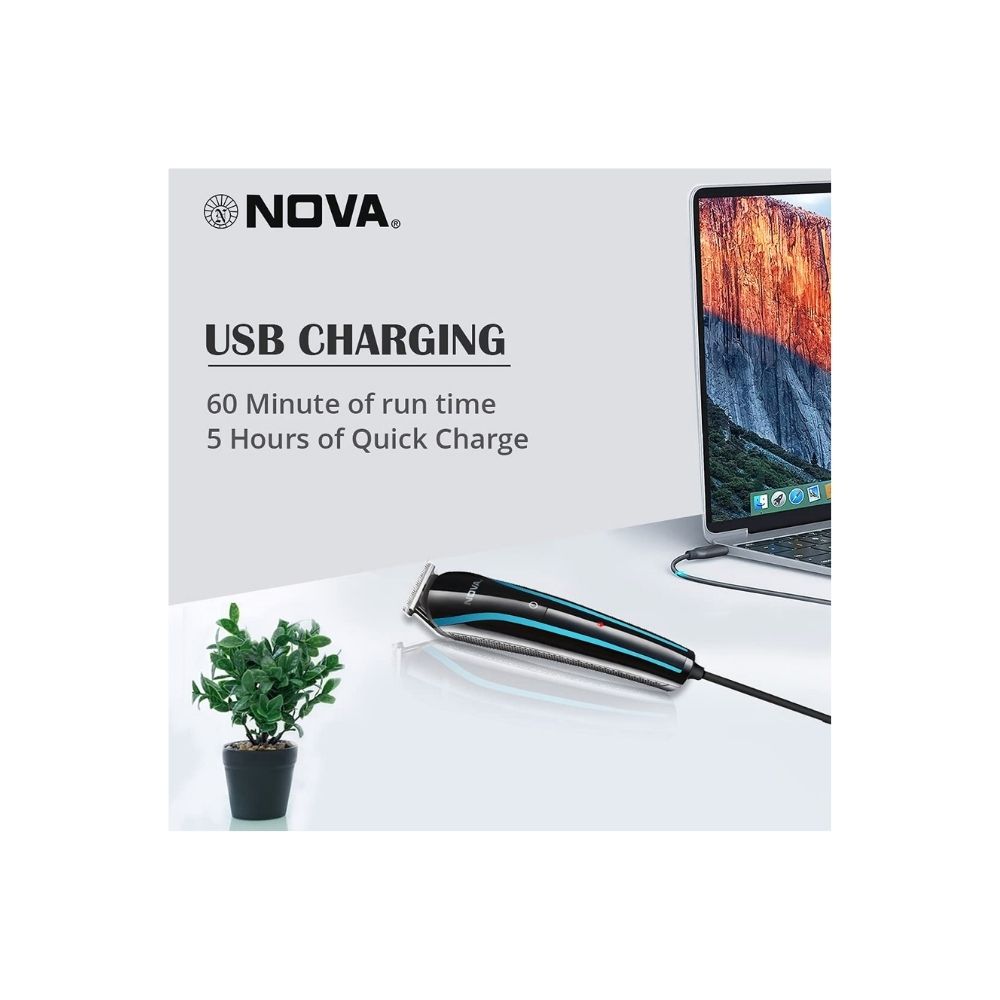 Nova NHT 1073 USB Rechargeable and Cordless: 60 Minutes Runtime Professional Hair Clipper for Men