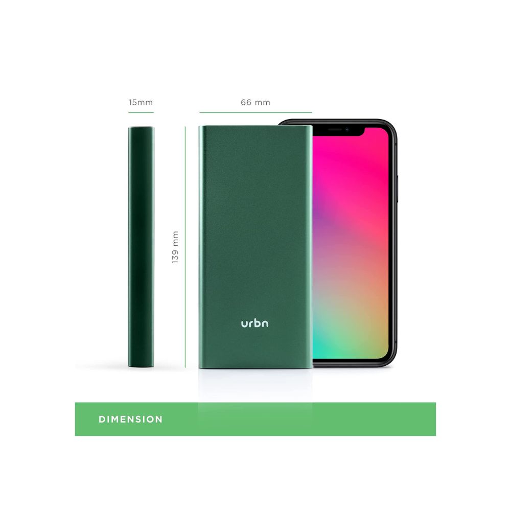Urbn 10000 mAh Lithium Polymer Power Bank QCPD with 20 Watt Super Fast Charging, Green