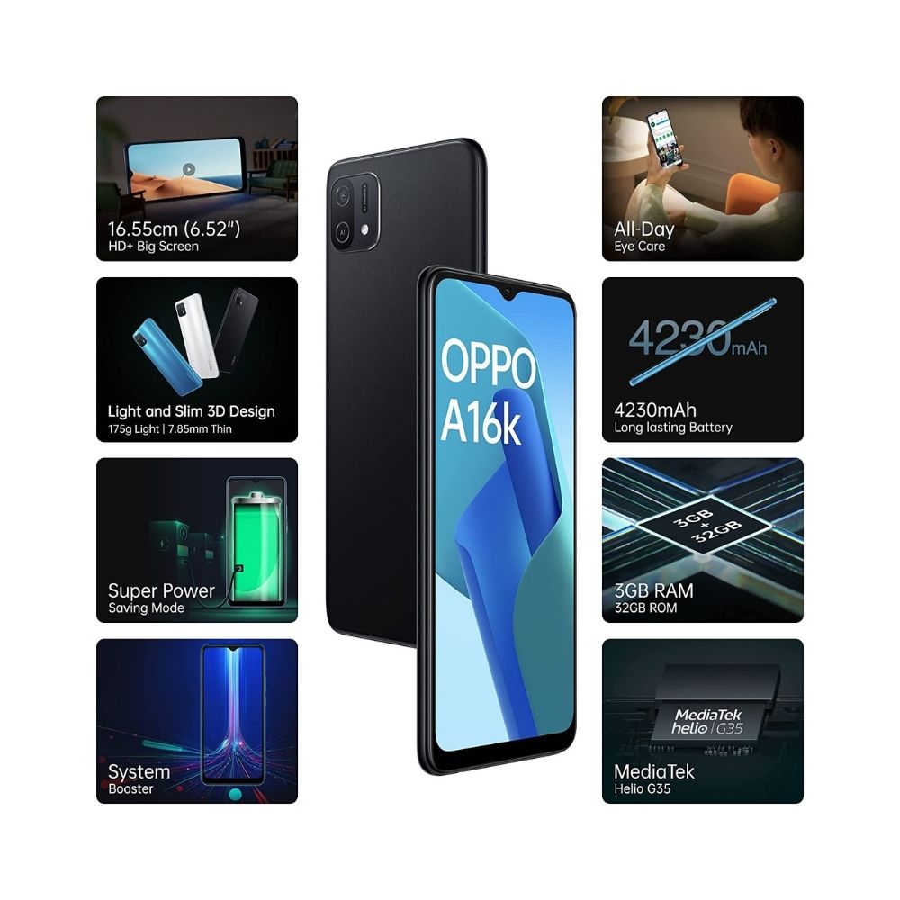 Oppo A16k (Midnight Black, 4GB RAM, 64GB Storage)