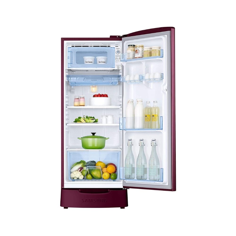 Samsung 192 L 2 Star Direct Cool Single Door Refrigerator (RR20A181BR8/HL, SAFFRON RED, Base Stand with Drawer)
