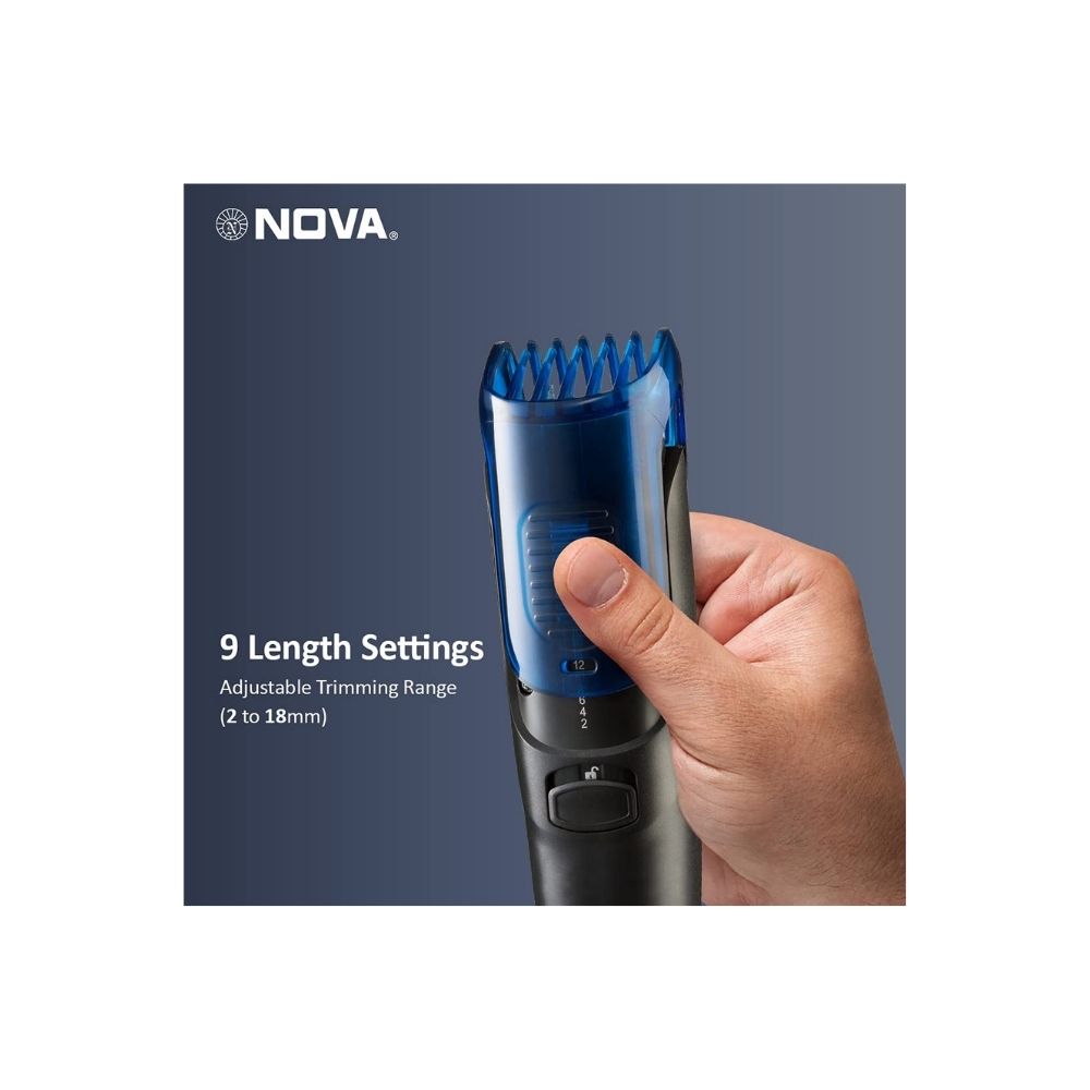 Nova NHT-1071 Titanium Coated Cordless: 45 Minutes USB Trimmer for Men (Black/Blue)