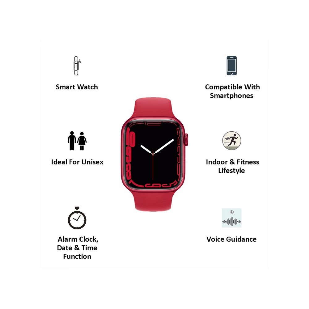Apple Watch Series 7 GPS MKN93HN/A 45 mm Aluminium Case  (Red Strap, Regular)