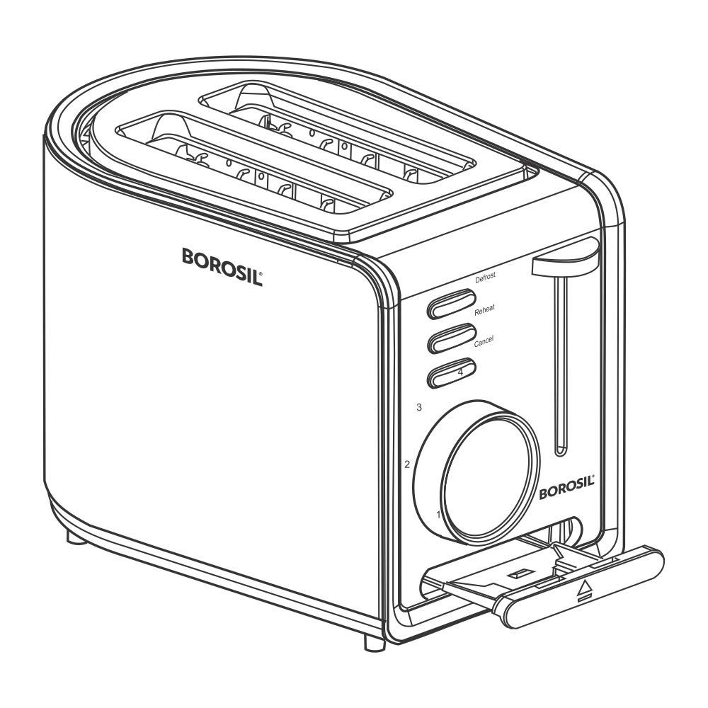 Borosil - 850-Watt Krispy Pop-up Toaster (Black)