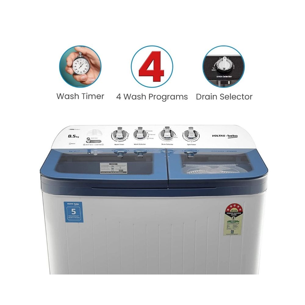 Voltas Beko 8.5 kg Semi Automatic Top Load Blue  (WTT85DBLG)