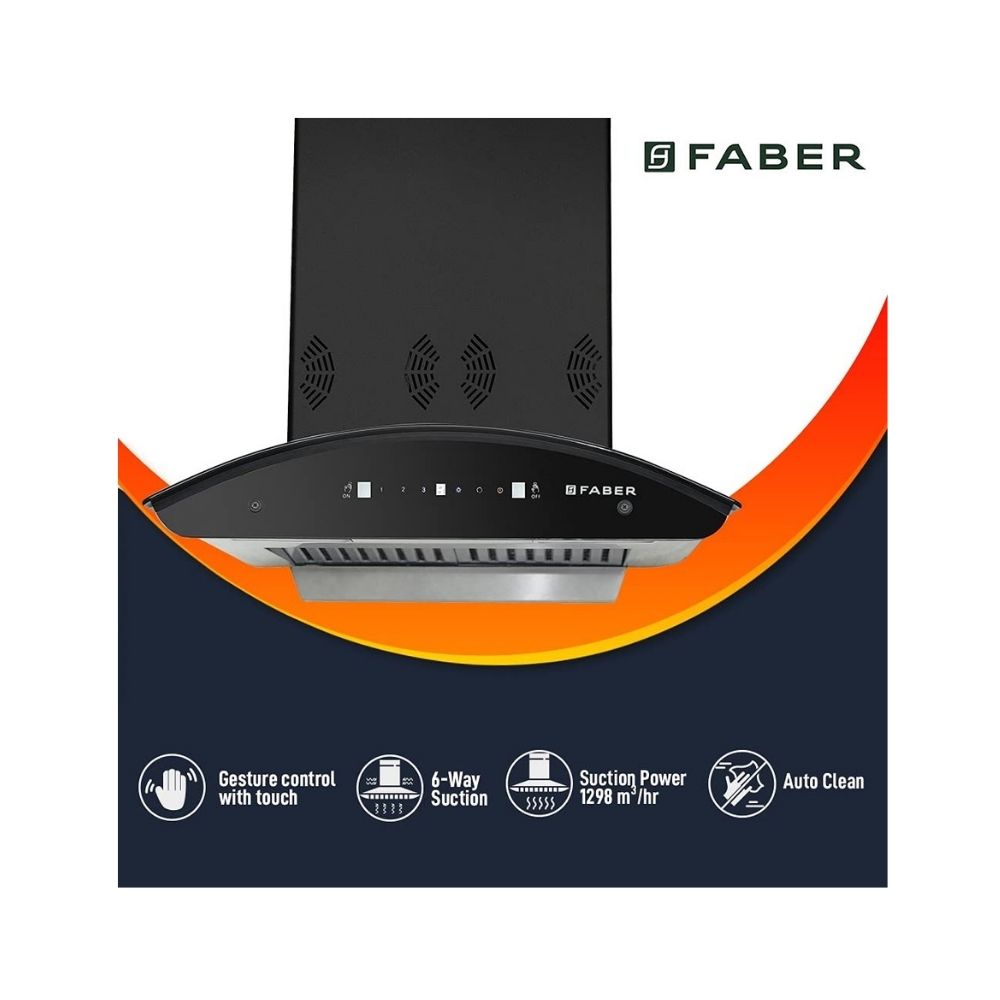 Faber 60 cm 3 Way Silent Suction, AutoClean Chimney (1298 m3/hr HOOD PREMIA 3D PLUS IND HC SC BK 60, Baffle Filters)