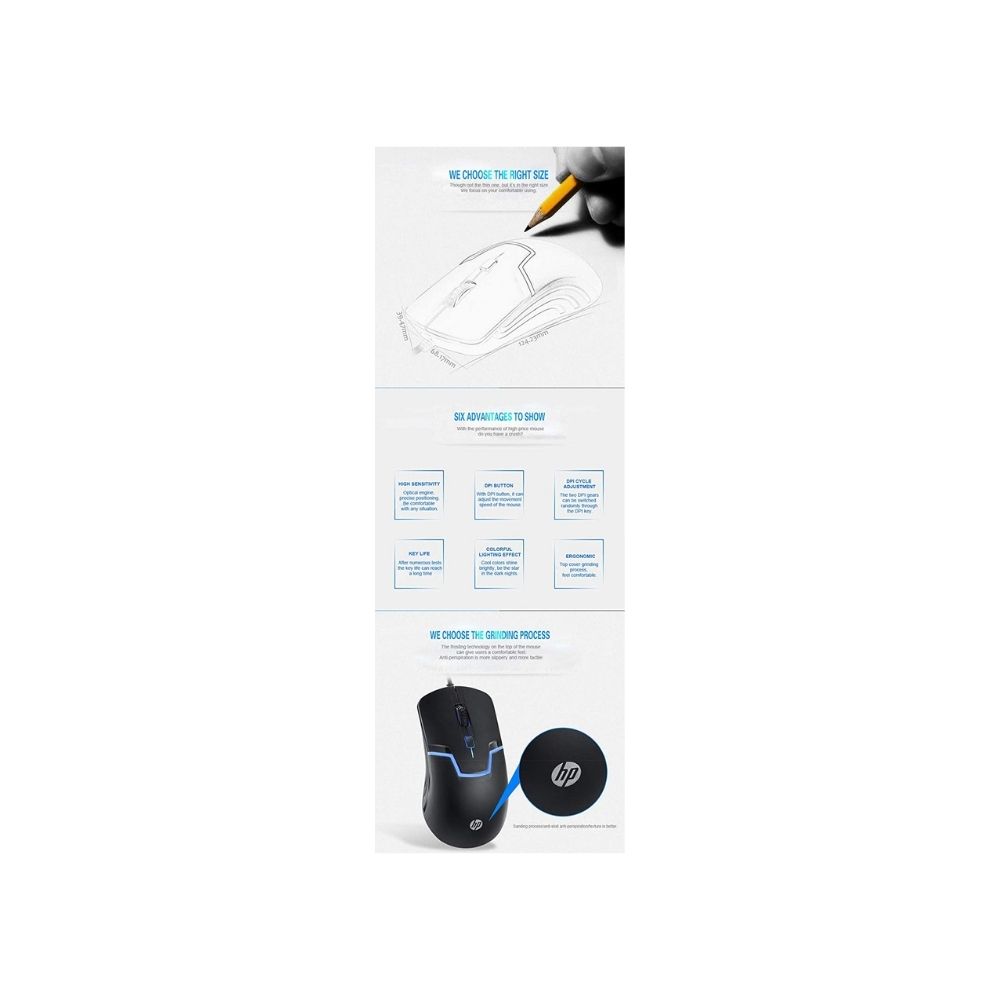 HP M100 Wired Gaming Optical Mouse with Adjustable DPI Settings (3DR60PA)