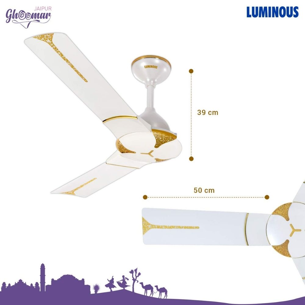 Luminous Jaipur Ghoomar 1200mm Ceiling Fan (Makrana White)