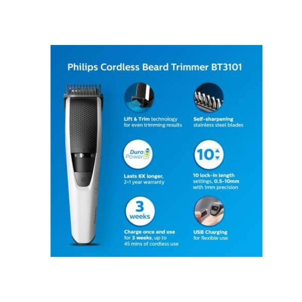 PHILIPS Men's BT310/15 Beard Trimmer with Lift and Trim System of Runtime: 45 min