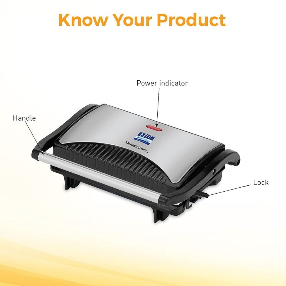 KENT 16025 Sandwich Grill 700W Non-Toxic Ceramic Coating Automatic Temperature Cut-off with LED Indicator