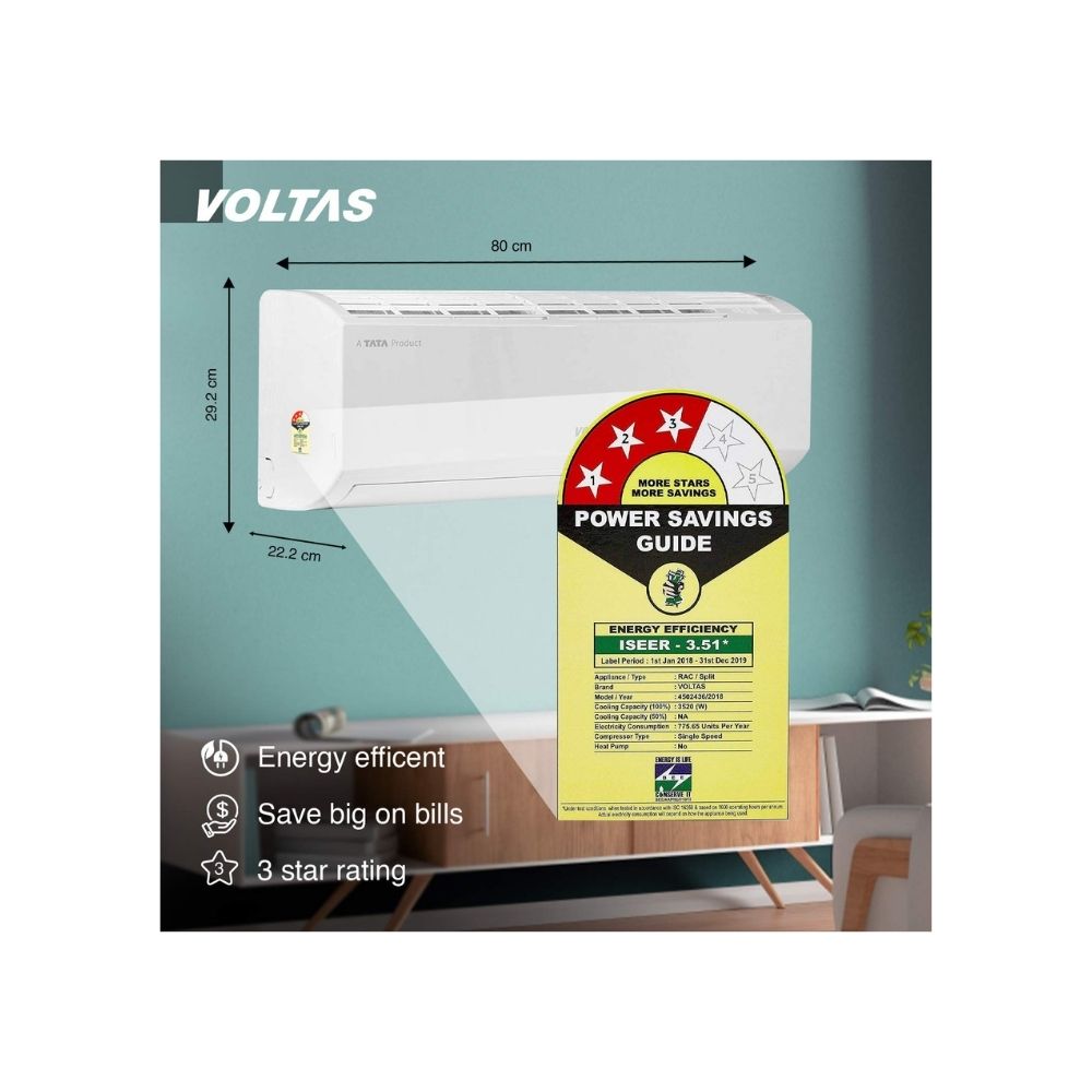 Voltas 1 Ton 3 Star Non-Inverter Split AC (SAC_123_DZW, White)