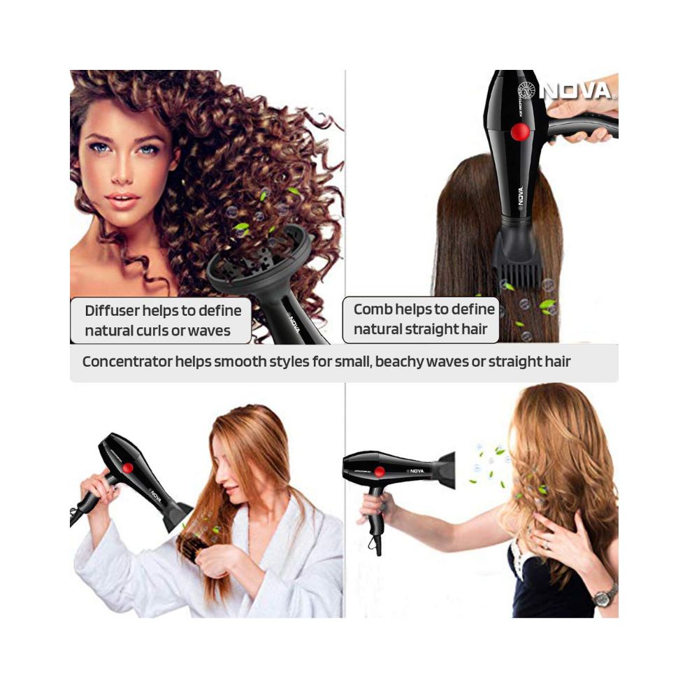 Nova NHP 8220 1800 Watts Professional Hair Dryer for Women (Black)