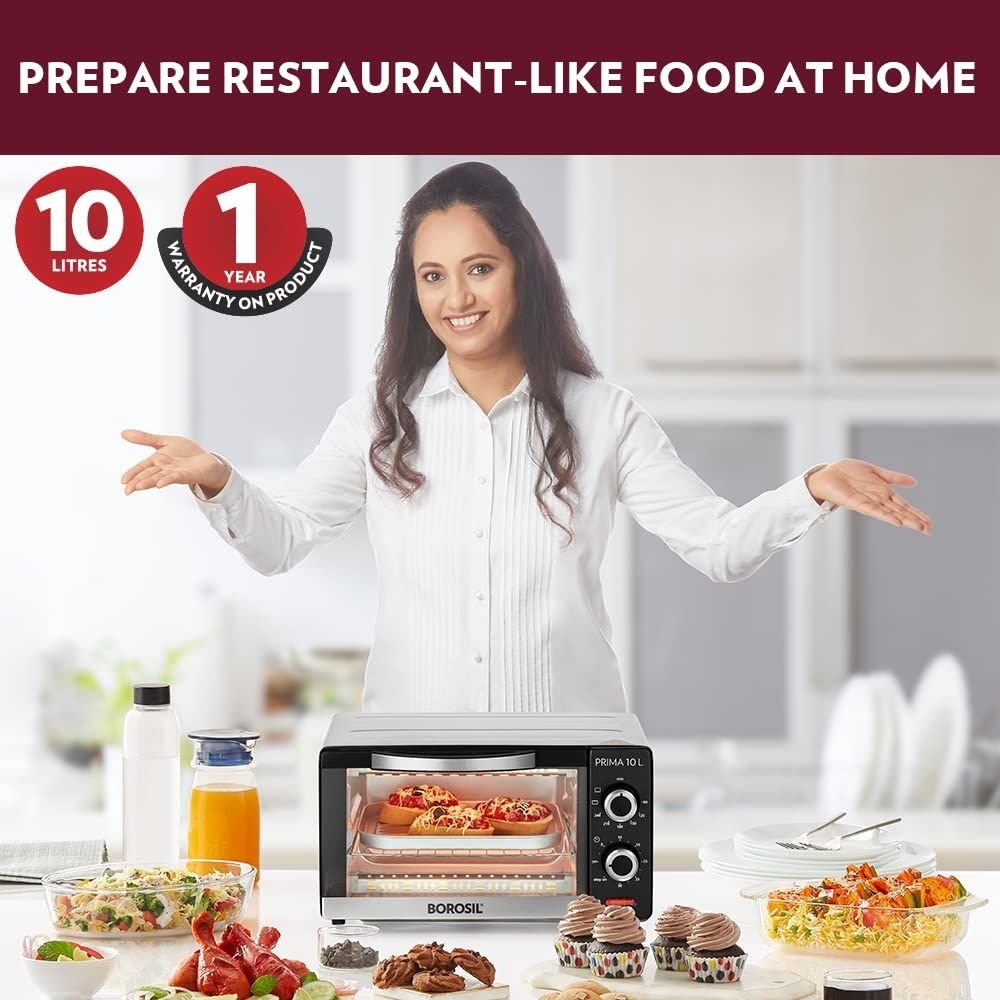 Borosil Prima 10 L Oven Toaster  Griller 3 Cooking Modes Stay-on Function Black