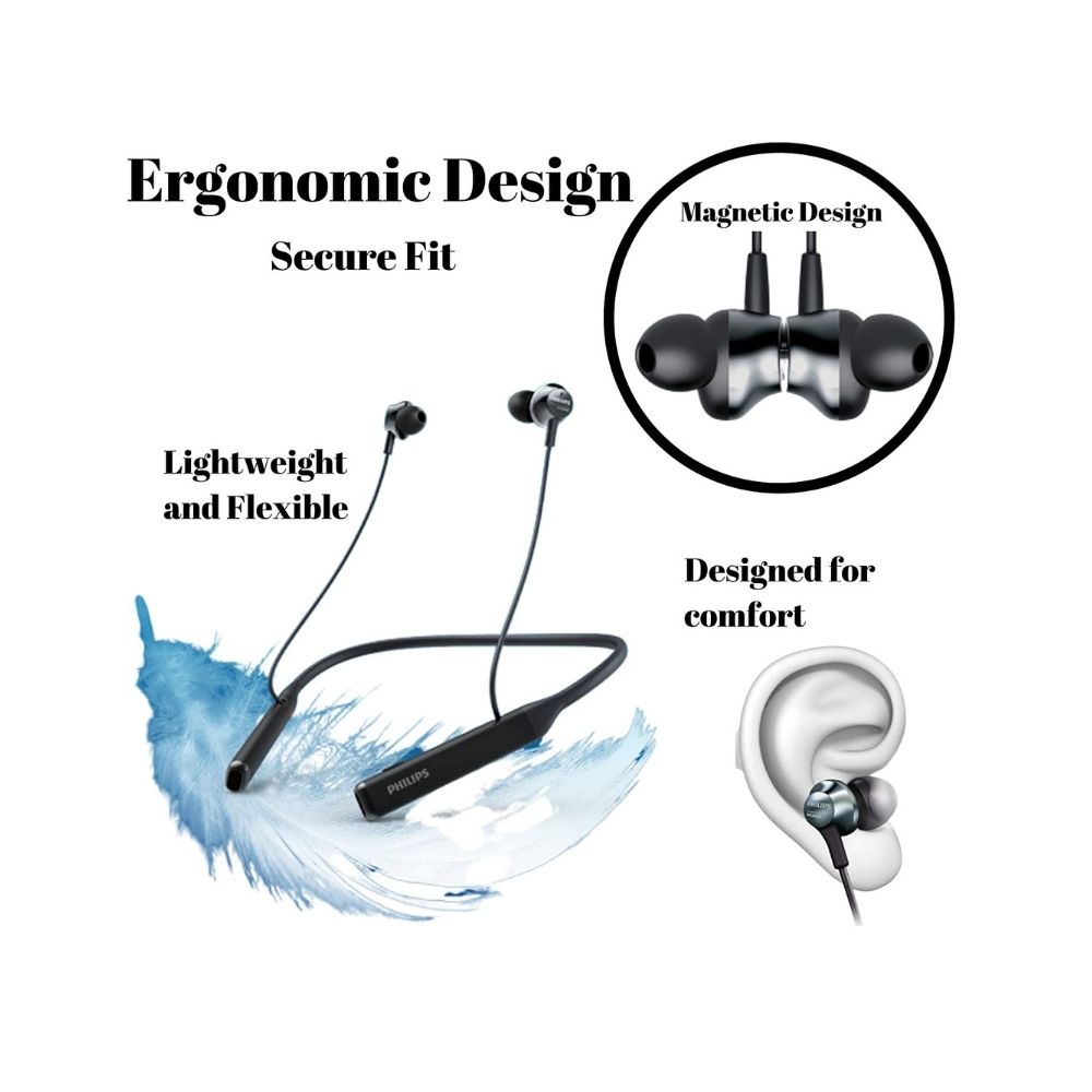 Philips Audios Performance TAPN402BK in-Ear Neckband Bluetooth Earphones with IPX4 Splash-Proof Design, Upto 14H Playtime, Built-in Mic & Deep Bass (Black)