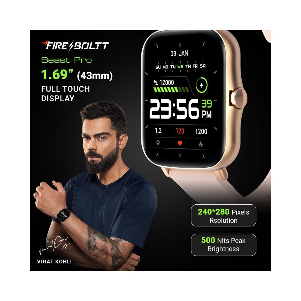 Fire-Boltt Beast Pro Bluetooth Calling 1.69” with Voice Assistance, Local Music, Voice Recorder, Spo2 Monitoring Smartwatch (BSW016)