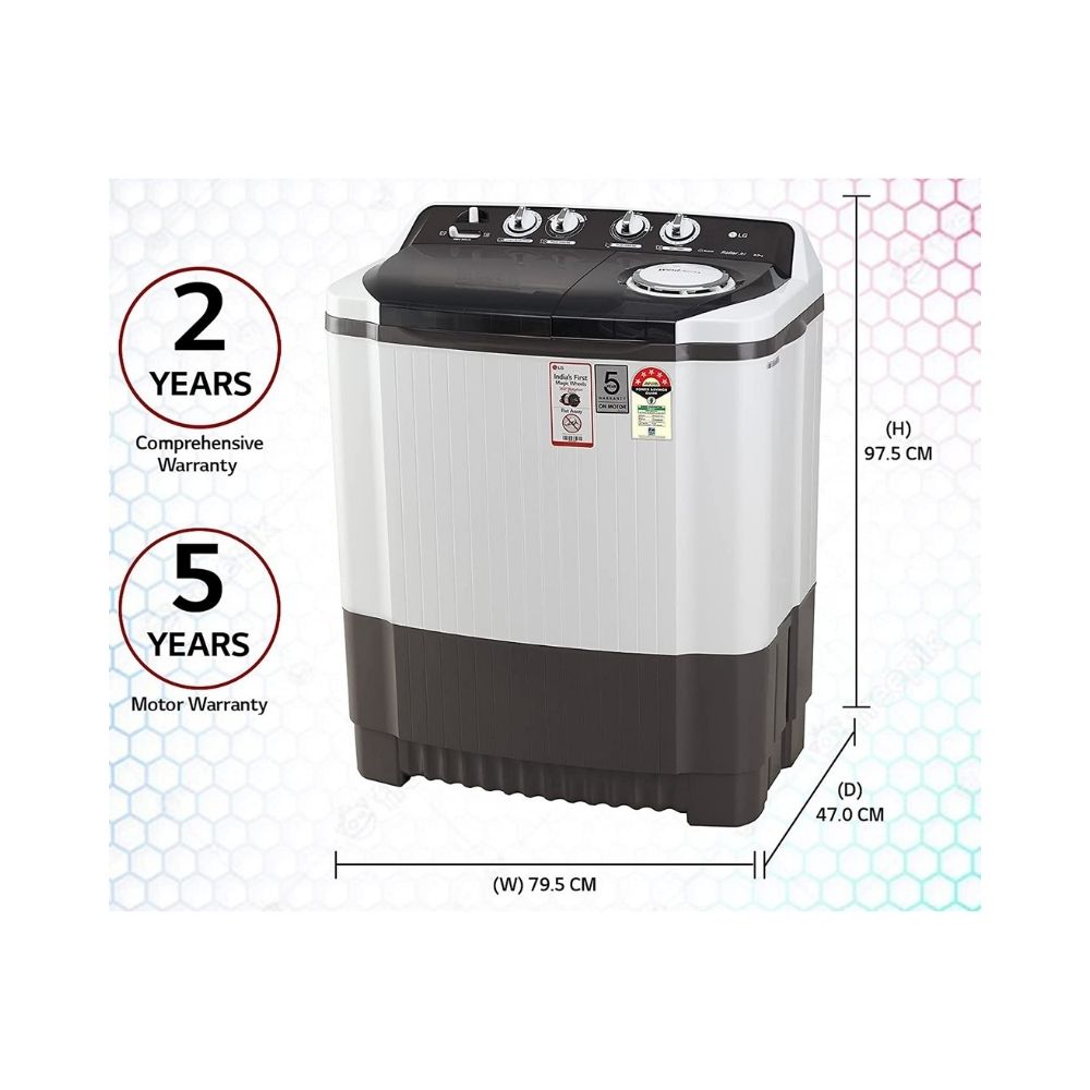 LG 8.5 Kg 5 Star Semi-Automatic Top Loading Washing Machine (P8535SGMZ, Dark Gray, Roller Jet Pulsator), Large
