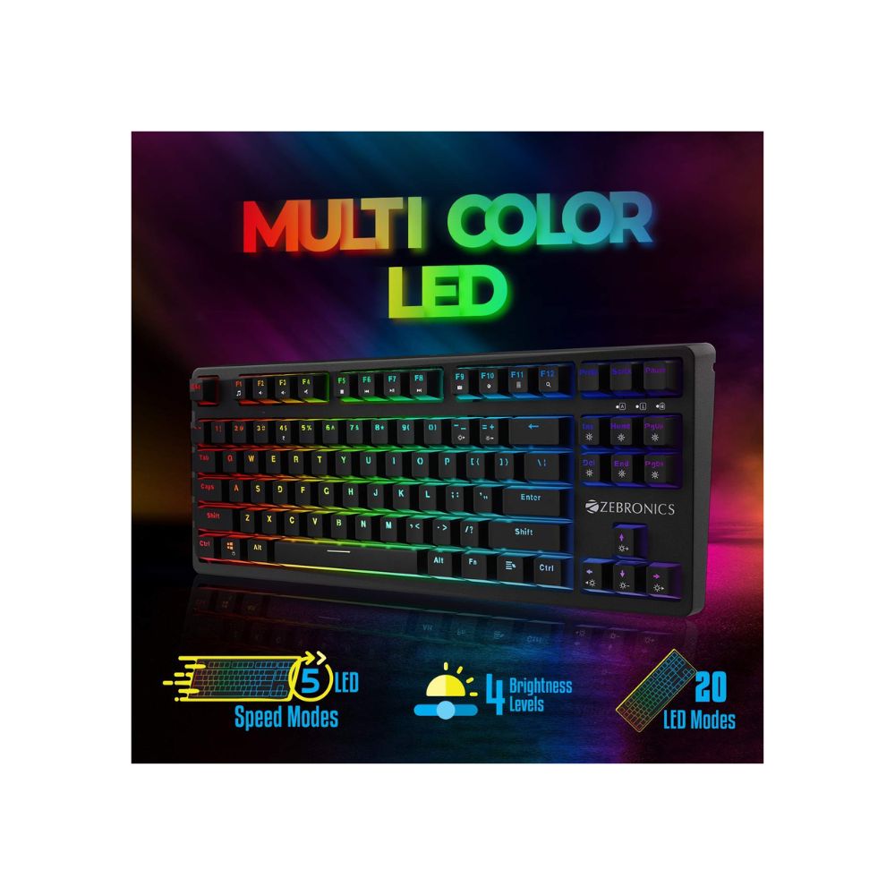 Zebronics Zeb-MAX V2 Premium Mechanical TKL  Keyboard with 87 Tactile Switch Keys, 18 RGB LED Modes