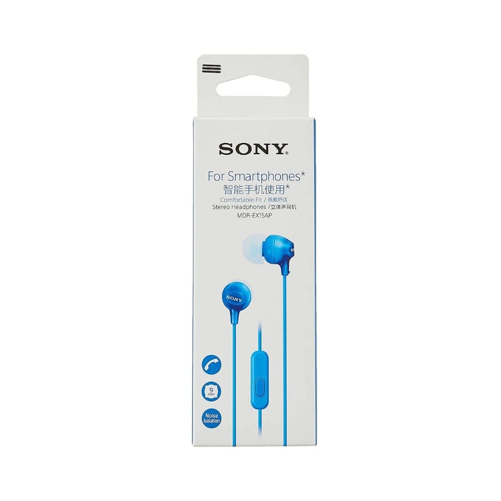 Sony MDR-EX15AP In-Ear Stereo Headphones with Mic (Blue)