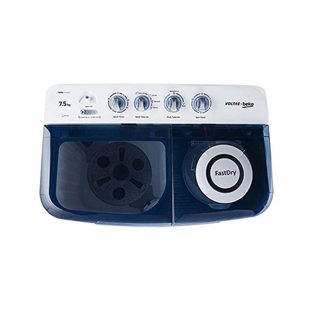 Voltas Beko 7.5 kg Semi-Automatic Top Loading Washing Machine, Double Waterfall (WTT75DBLT, Sky Blue)