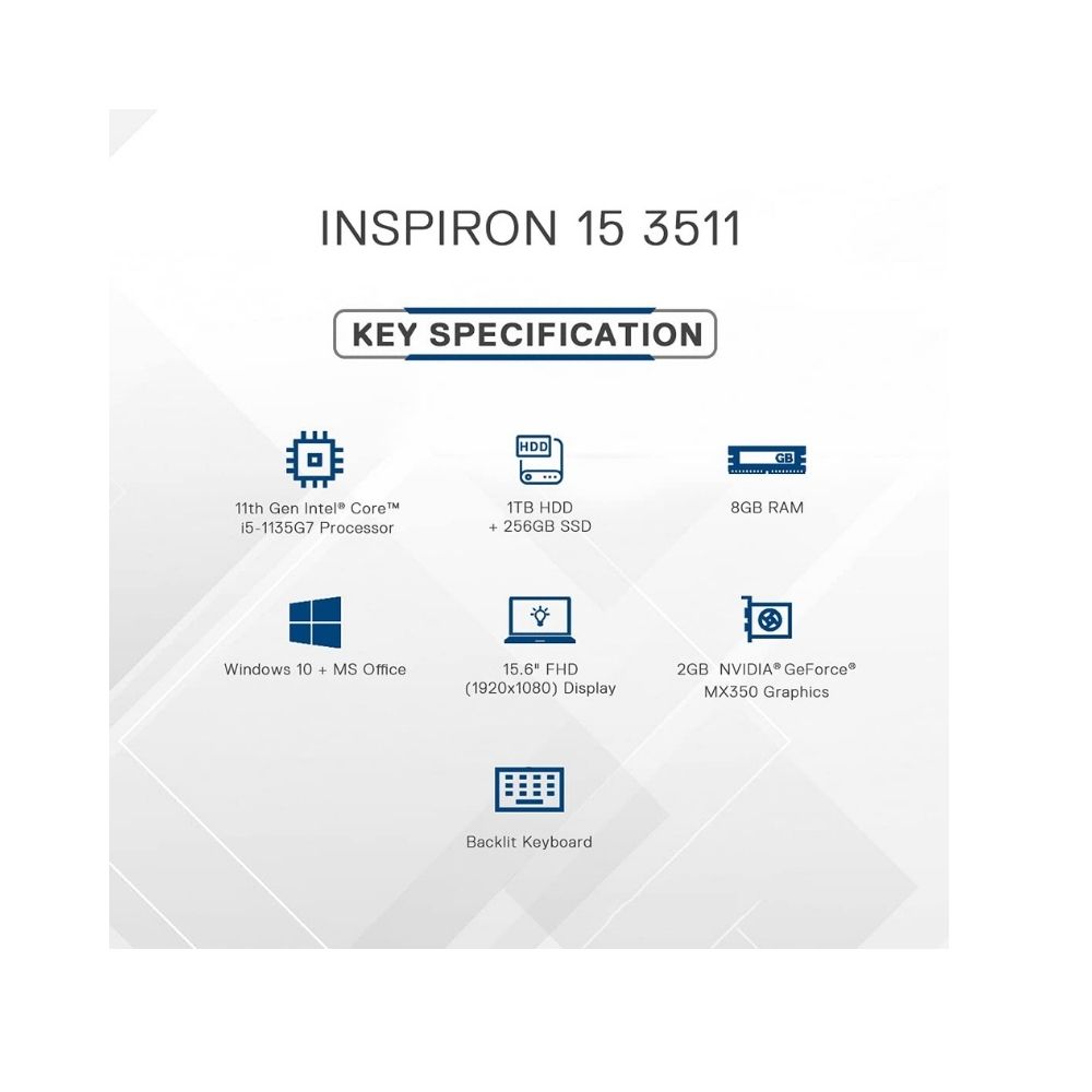DELL Inspiron Core i5 11th Gen - (8 GB/1 TB HDD/256 GB SSD/Windows 10/2 GB Graphics) Inspiron 3511 Laptop  D560505WIN9S