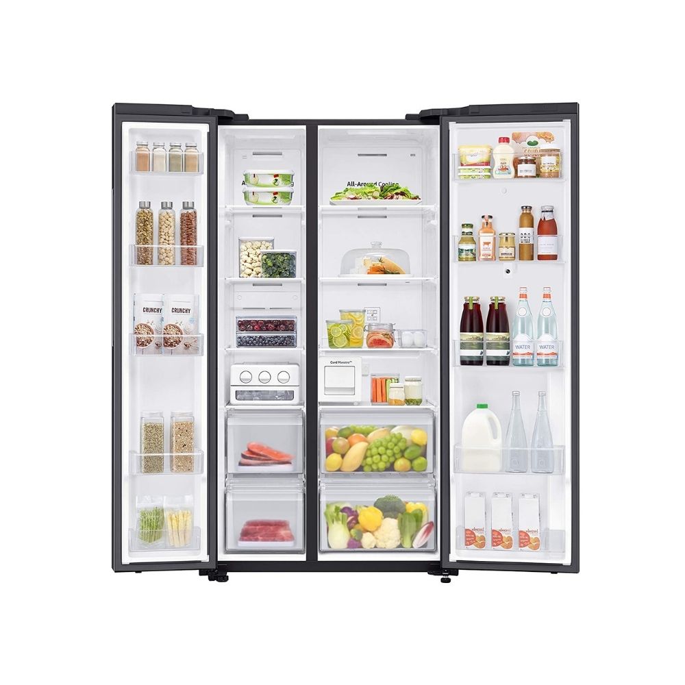 Samsung 673 L Inverter Frost Free Side-by-Side Refrigerator (RS72A5FC1B4/TL, Gentle Black Matt, Curd Maestro)