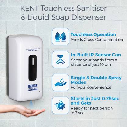 KENT Touchless Sanitiser Dispenser(12013) 1000 ml Liquid Dispenser (White)
